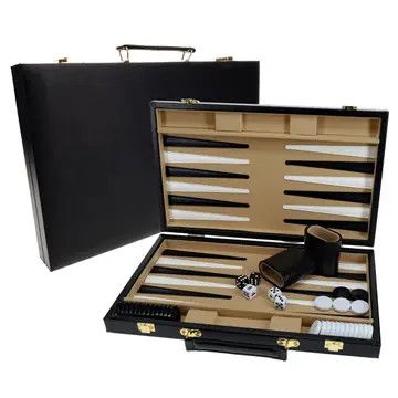 Backgammon 15" Black Leatherette Case