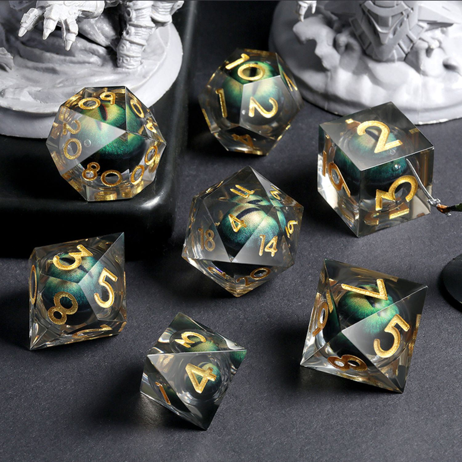 Sharp Edge Dice Set - Dragon Eye Green