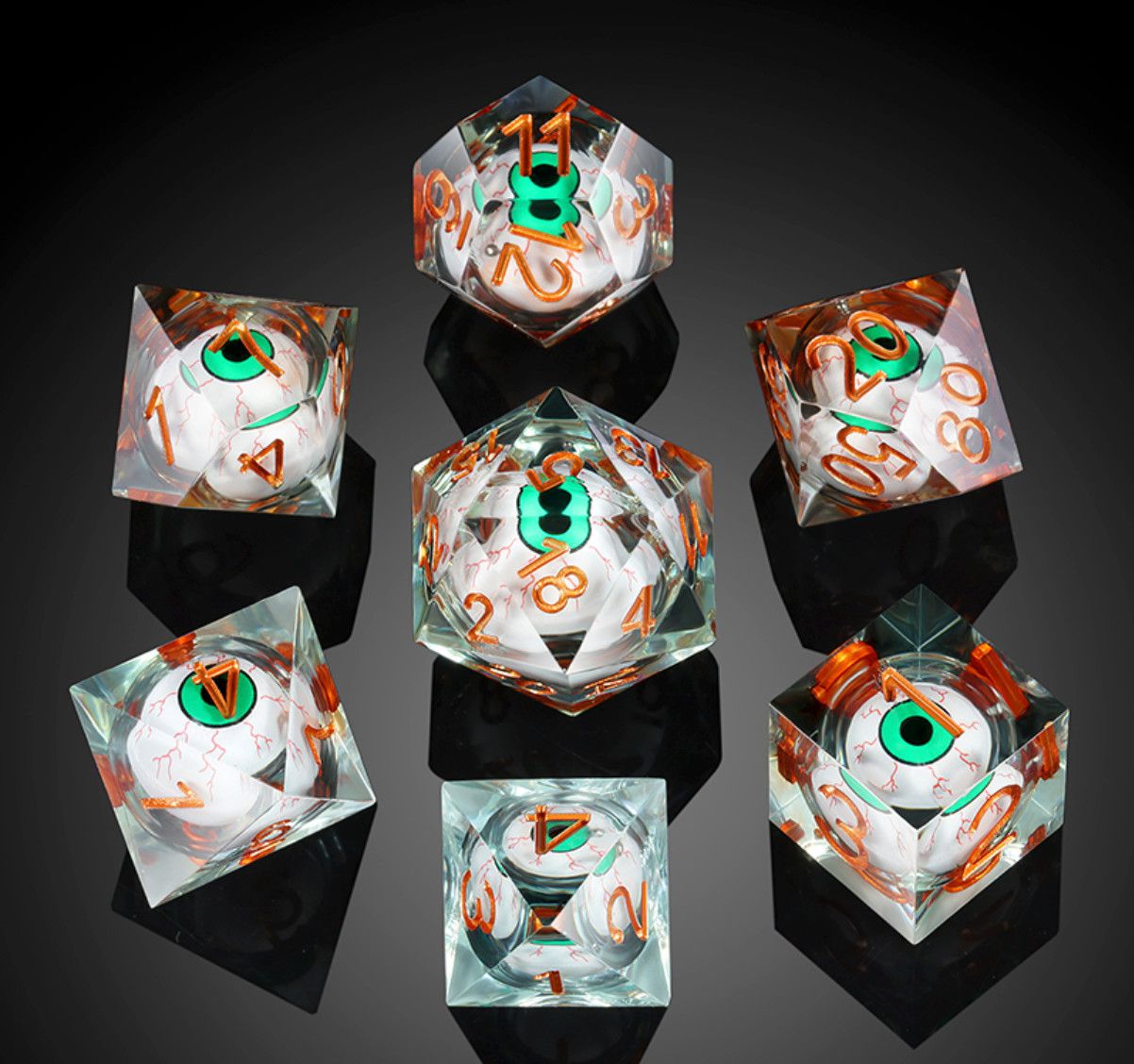 Liquid Core Dice Set - Green Eyeball