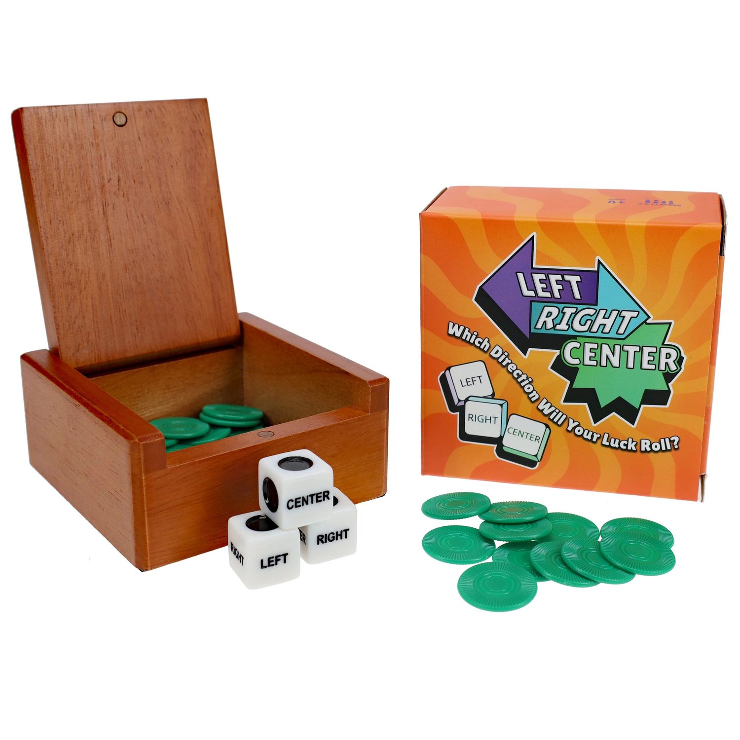 LRC - Left Right Center Dice Game in A Wooden Box