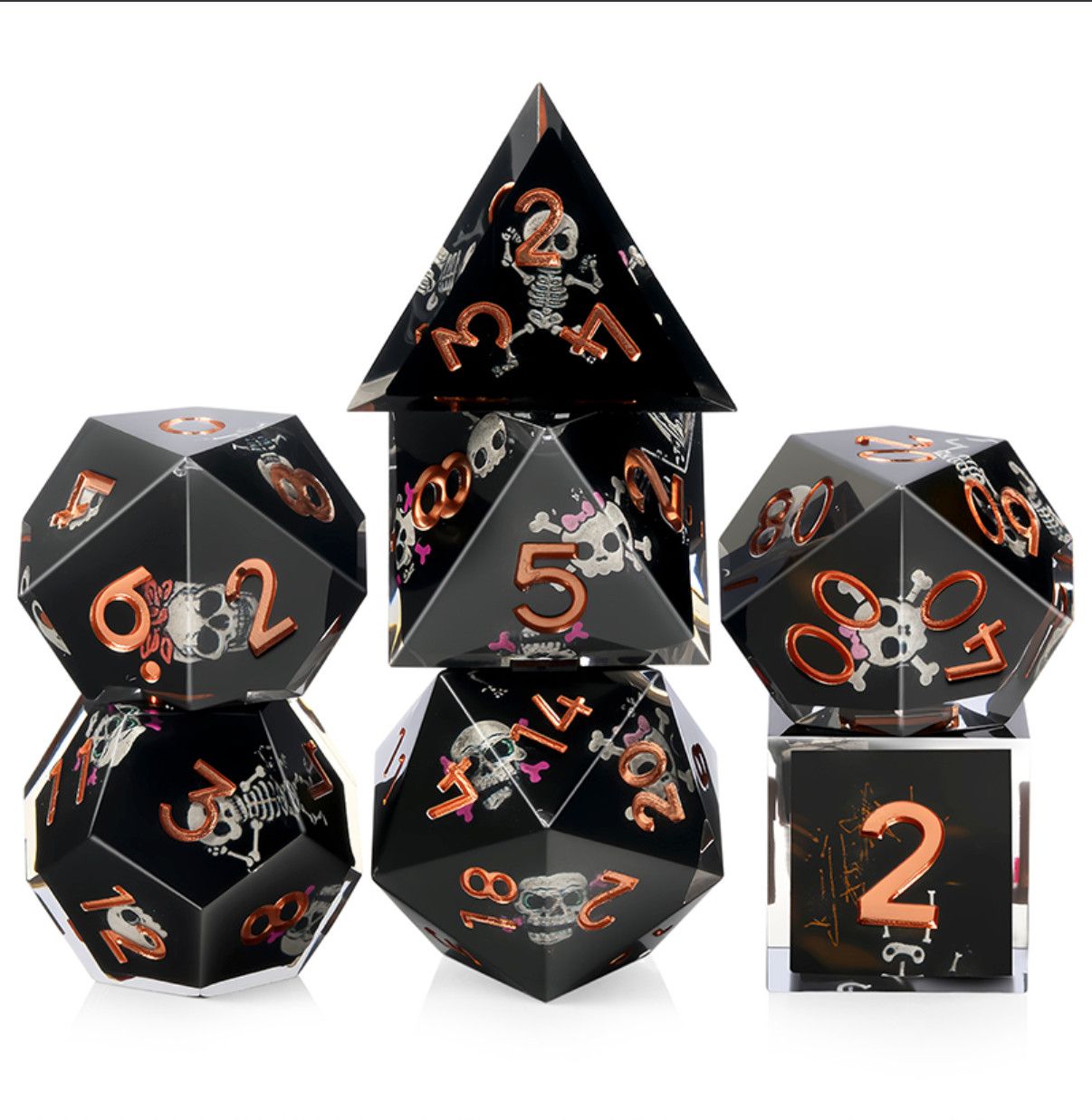 Sharp Edge Dice Set - Bones(Black)