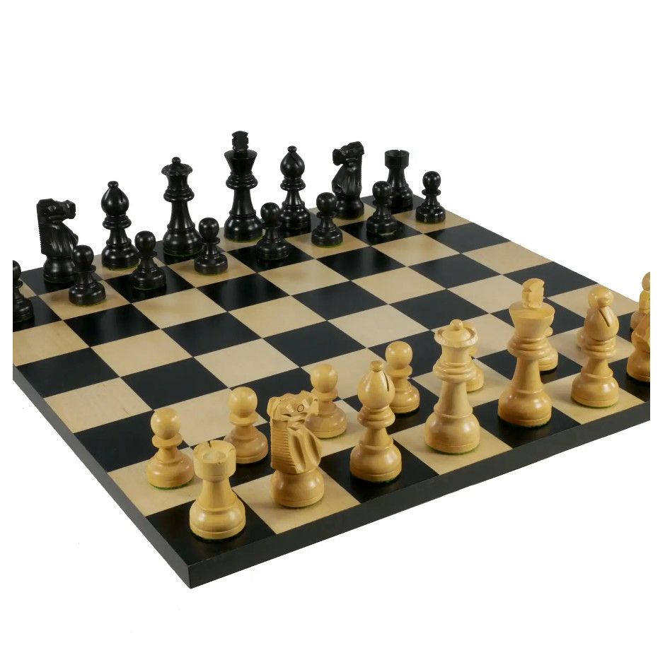Chess Set - 3" Black French Knight Chessmen On Black/Maple