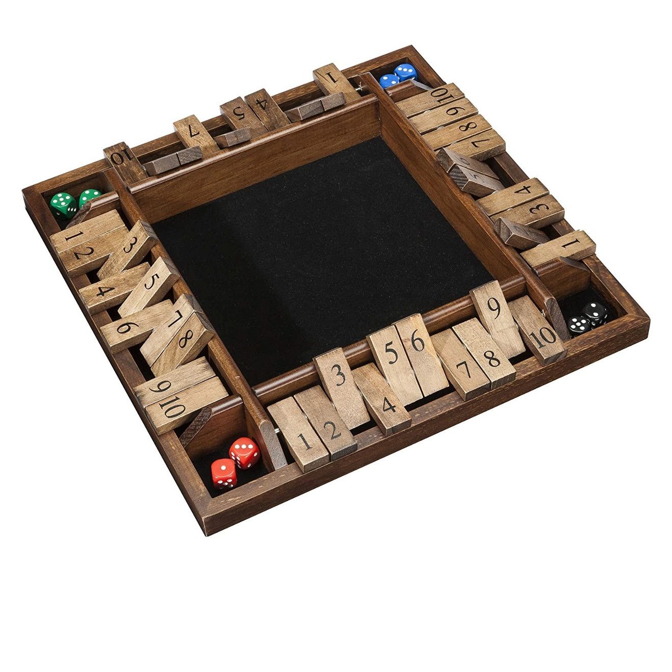 Shut the Box Game - 14 Inch 4 Player Walnut Stained finish
