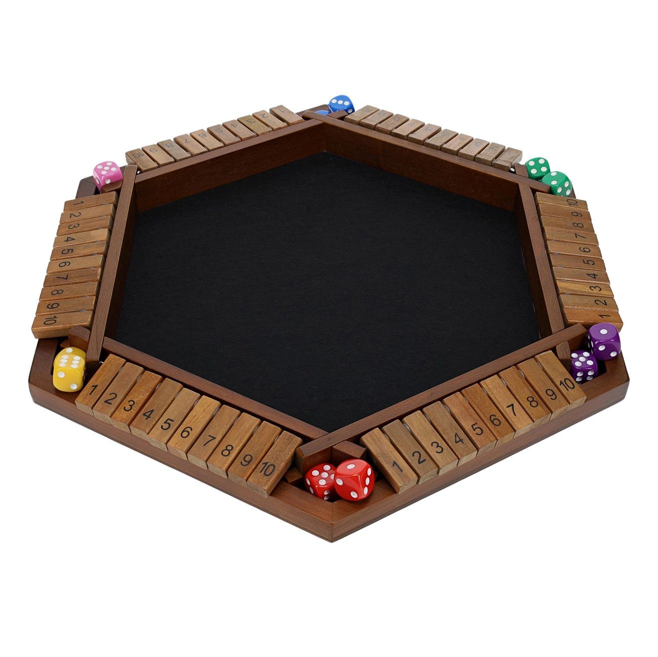 Shut the Box Game - 14 Inch 6 Player Walnut Stained finish