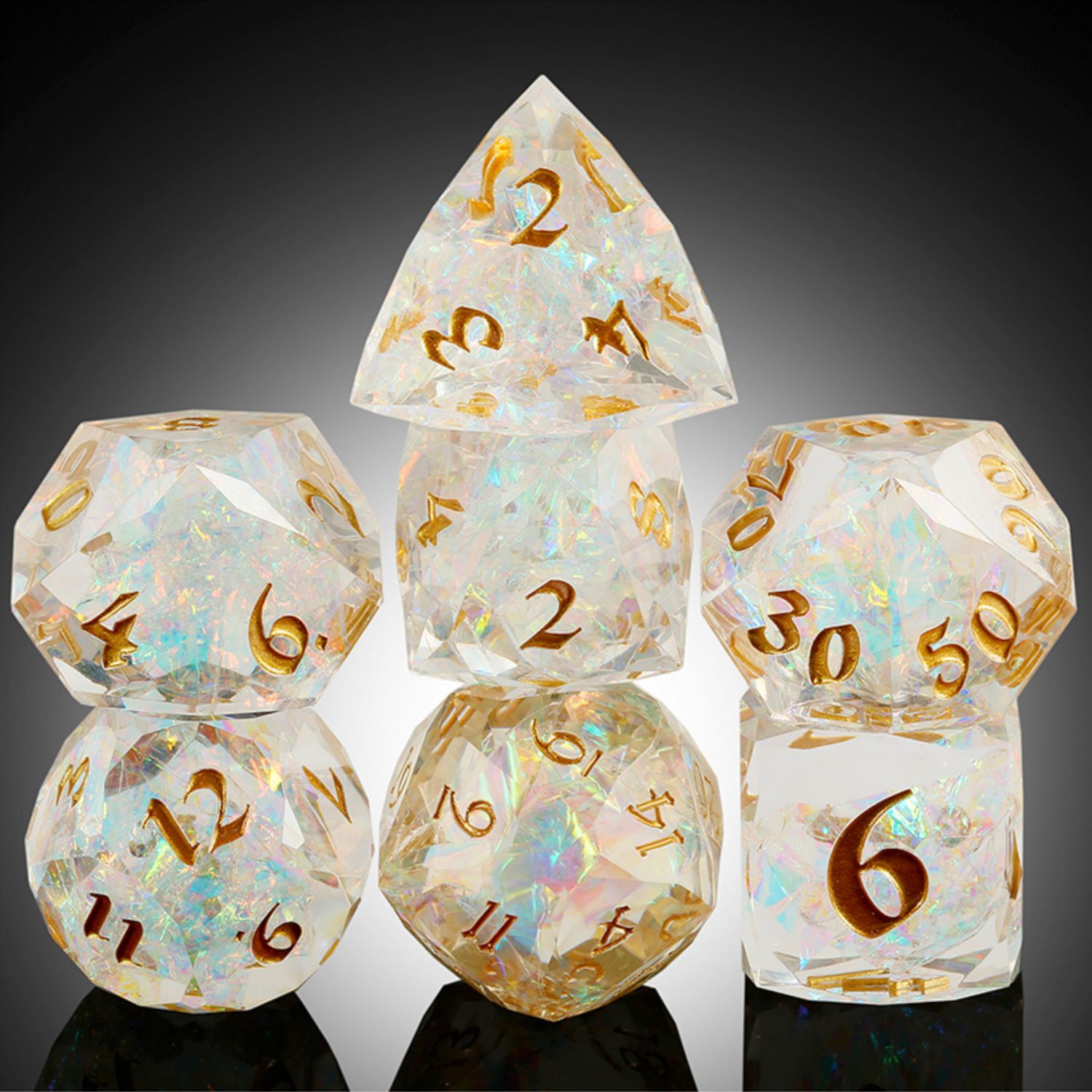 Faceted Sharp Edge Dice Set - Radiant