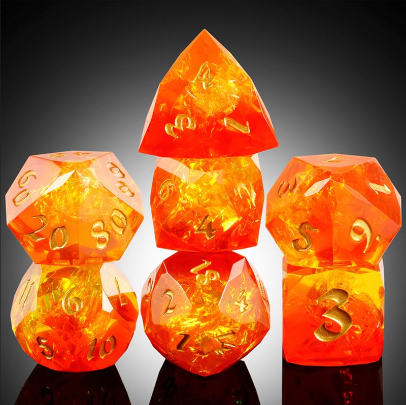 Faceted Sharp Edge Dice Set - Ignite