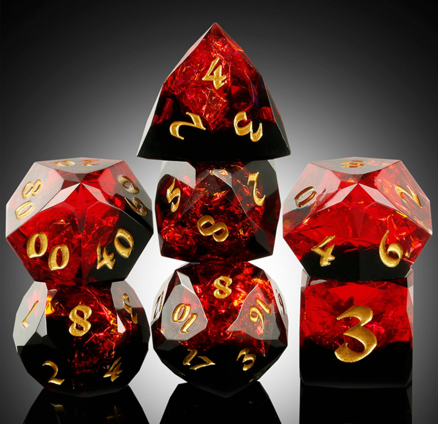 Faceted Sharp Edge Dice Set - Crimson