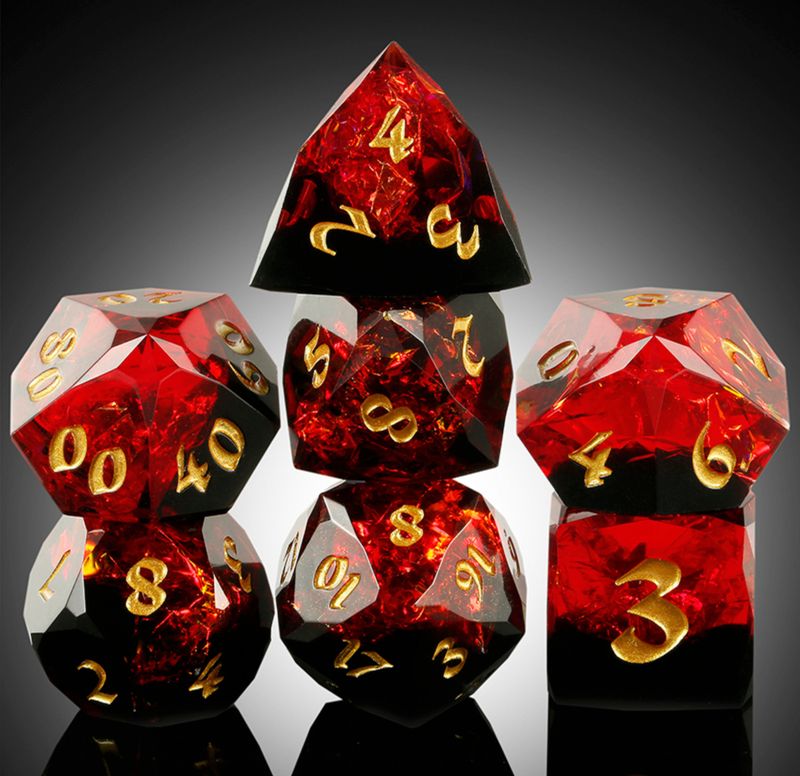 Faceted Sharp Edge Dice Set - Crimson