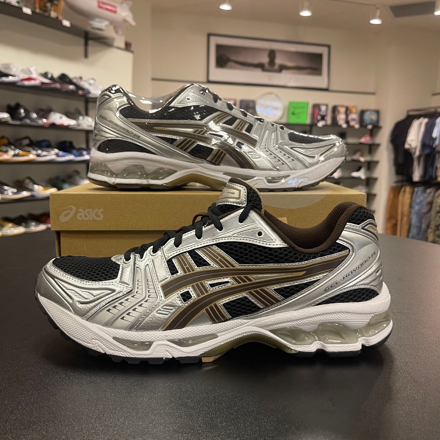 NEW ASICS GEL-KAYANO 14 CREAM BLACK COFFEE SILVER