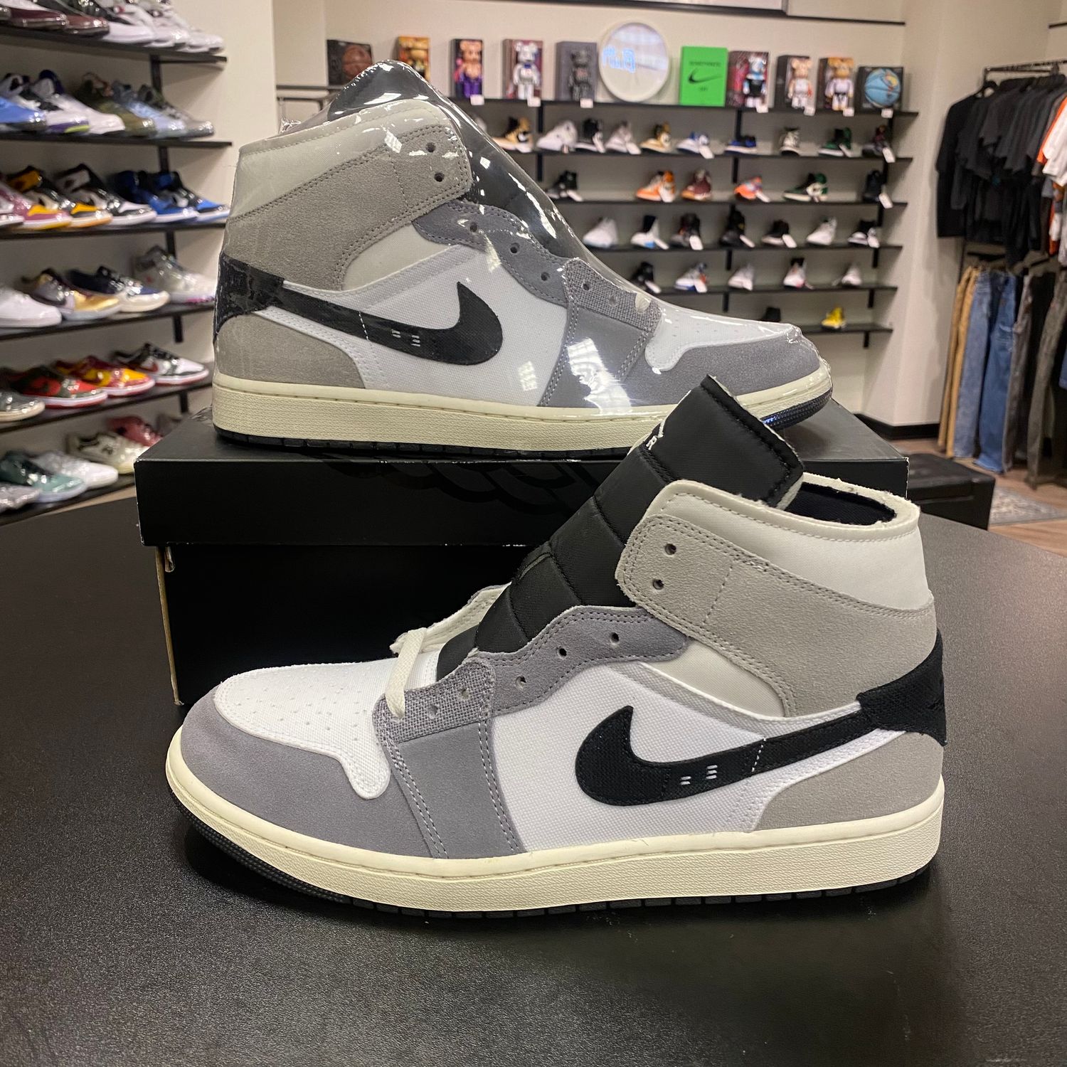 NEW AIR JORDAN 1 MID CRAFT WHITE CEMENT GREY BLACK
