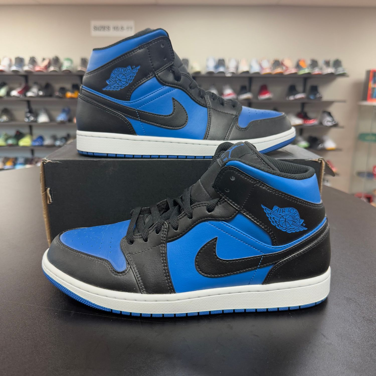 PO AIR JORDAN 1 MID BLACK ROYAL BLUE SIZE 11