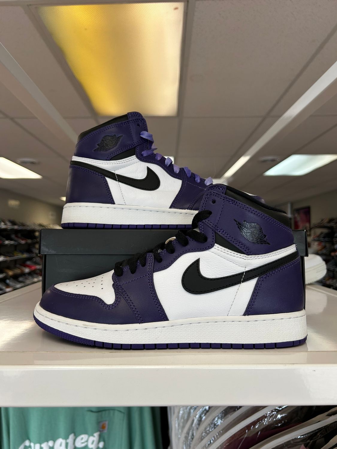 PO2 AIR JORDAN 1 COURT PURPLE WHITE SIZE 7Y
