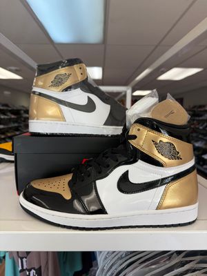 NEW AIR JORDAN 1 HIGH PATENT GOLD TOE SIZE 10.5 (REP BOX)