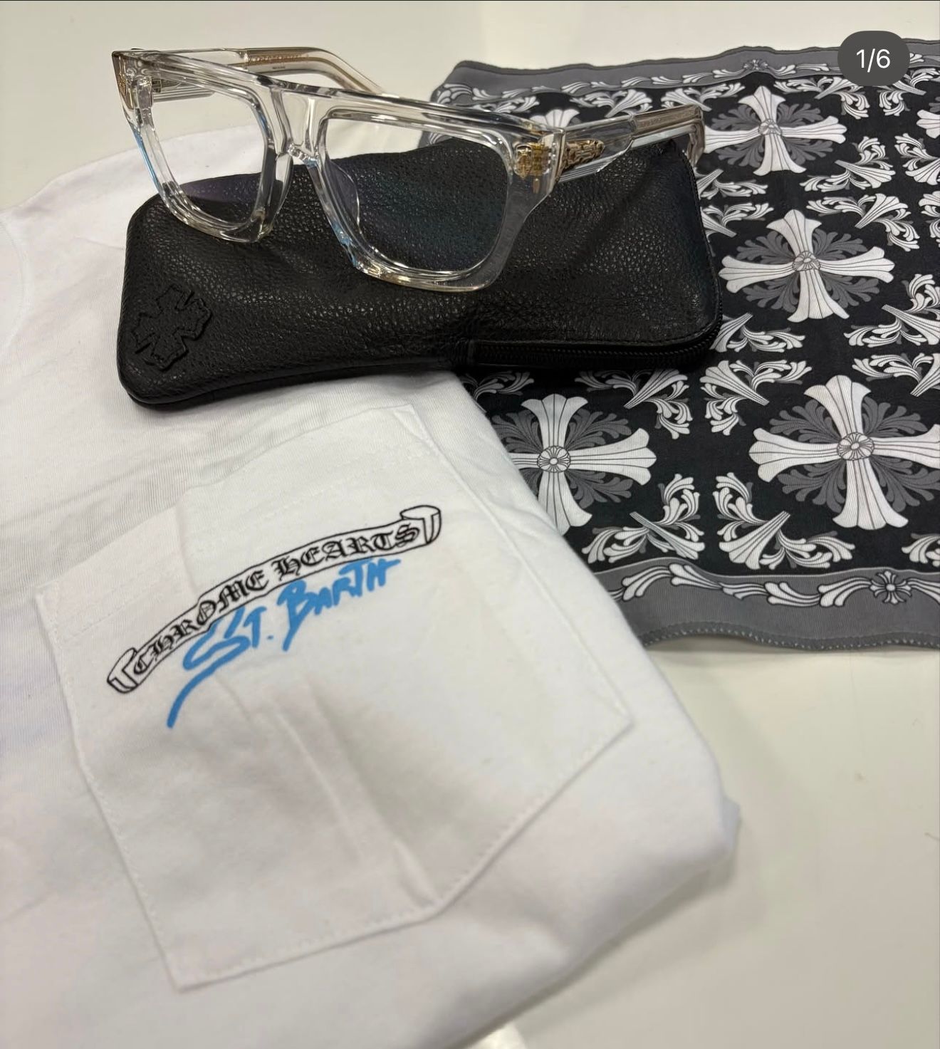BUNDLE CHROME HEARTS CHARISMADICK GLASSES CLEAR/GOLD and Chrome Hearts T-Shirt