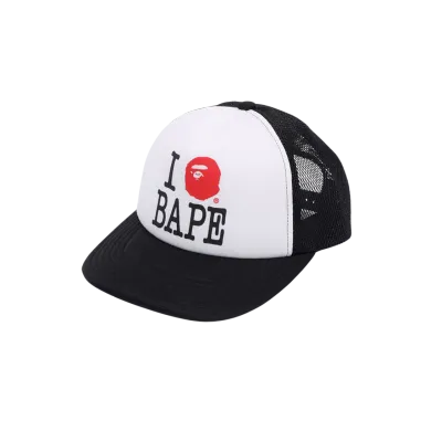 NEW BAPE I LOVE BAPE WHITE BLACK MESH CAP