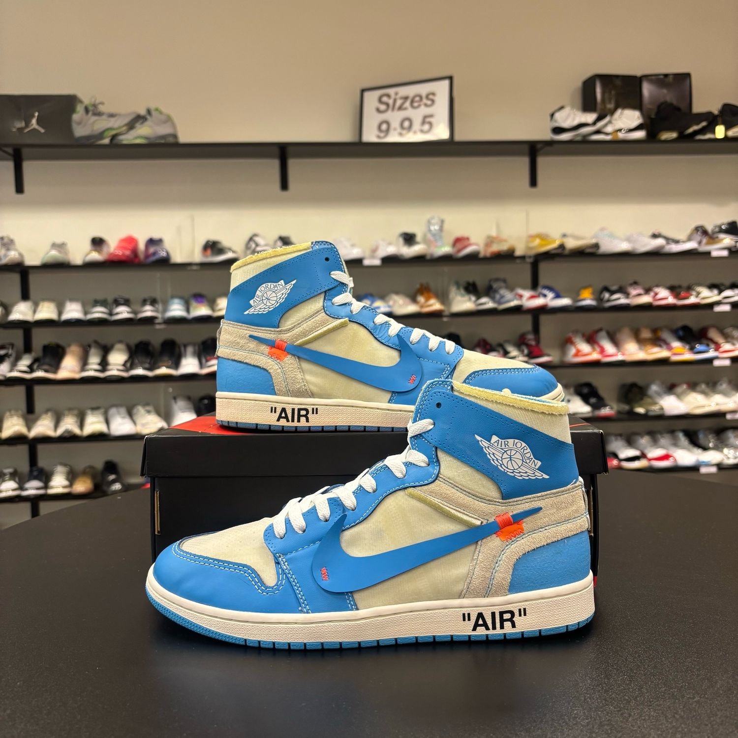 PO AIR JORDAN 1 OFF WHITE UNIVERSITY BLUE SIZE 11.5