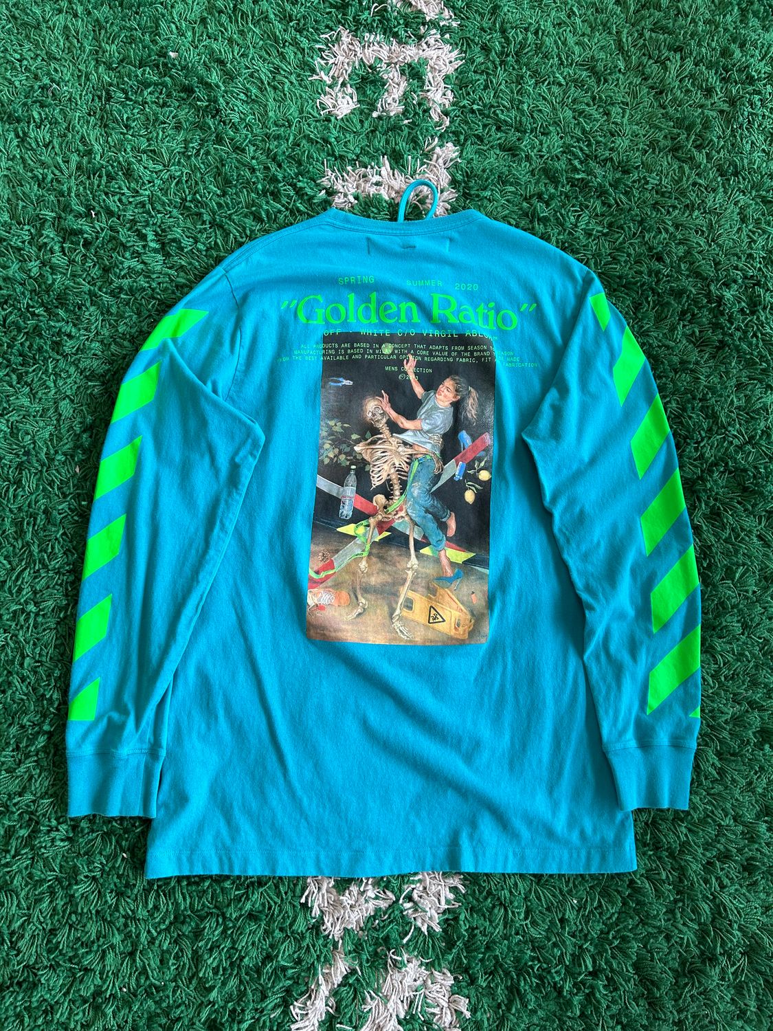 PO OFF WHITE &quot;GOLDEN RATIO&quot; LONG SLEEVE TEE SLIM FIT BLUE SIZE XL