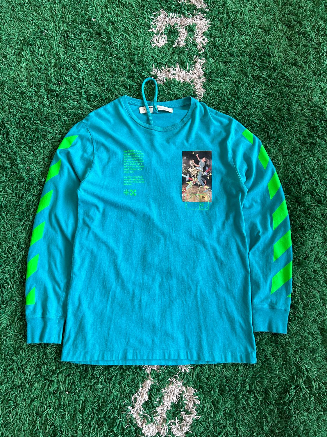 PO OFF WHITE &quot;GOLDEN RATIO&quot; LONG SLEEVE TEE SLIM FIT BLUE SIZE XL