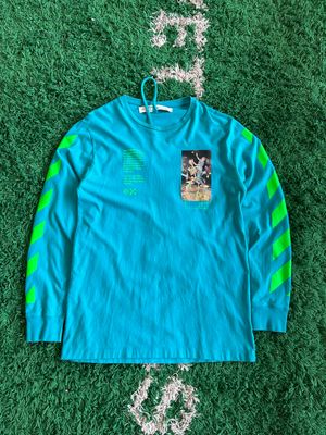 PO OFF WHITE "GOLDEN RATIO" LONG SLEEVE TEE SLIM FIT BLUE SIZE XL