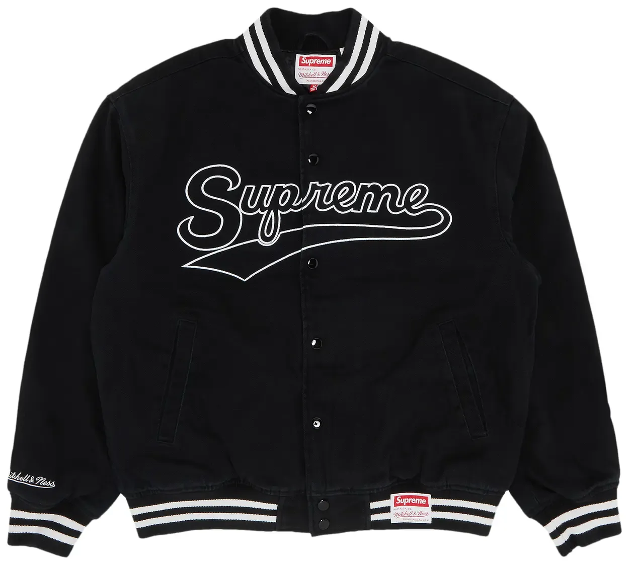 NEW SUPREME M&amp;N DOUGH BOY VARSITY JACKET BRANDED BLACK SIZE XXL
