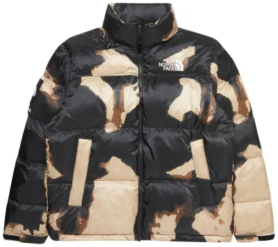 NEW SUPREME NORTH FACE BLEACHED DENIM PRINT NUPTSE JACKET BLACK