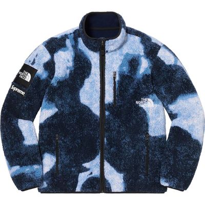 NEW SUPREME NORTH FACE BLEACHED DENIM PRINT FLEECE JACKET INDIGO