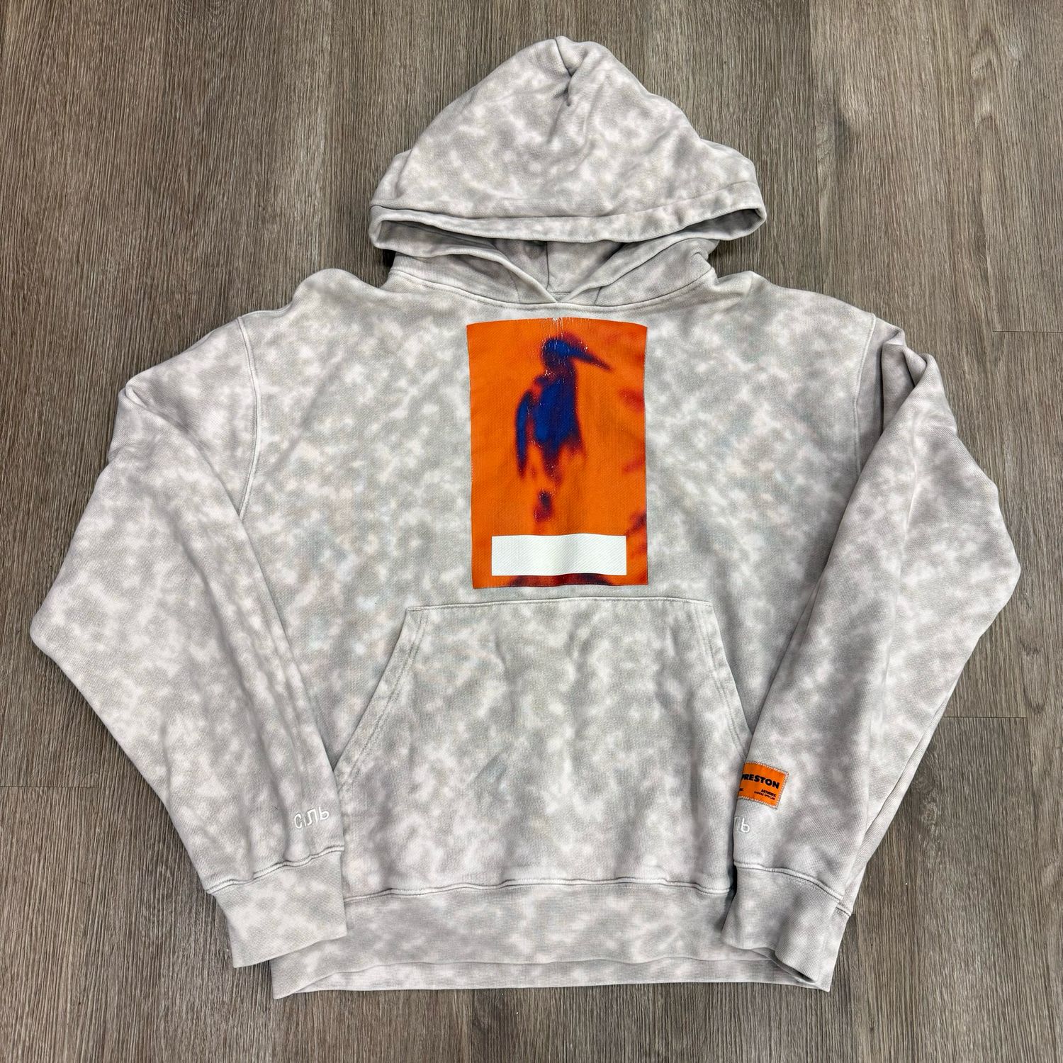 PO HERON PRESTON CENSORED HERON HOODIE GREY/WHITE SIZE L
