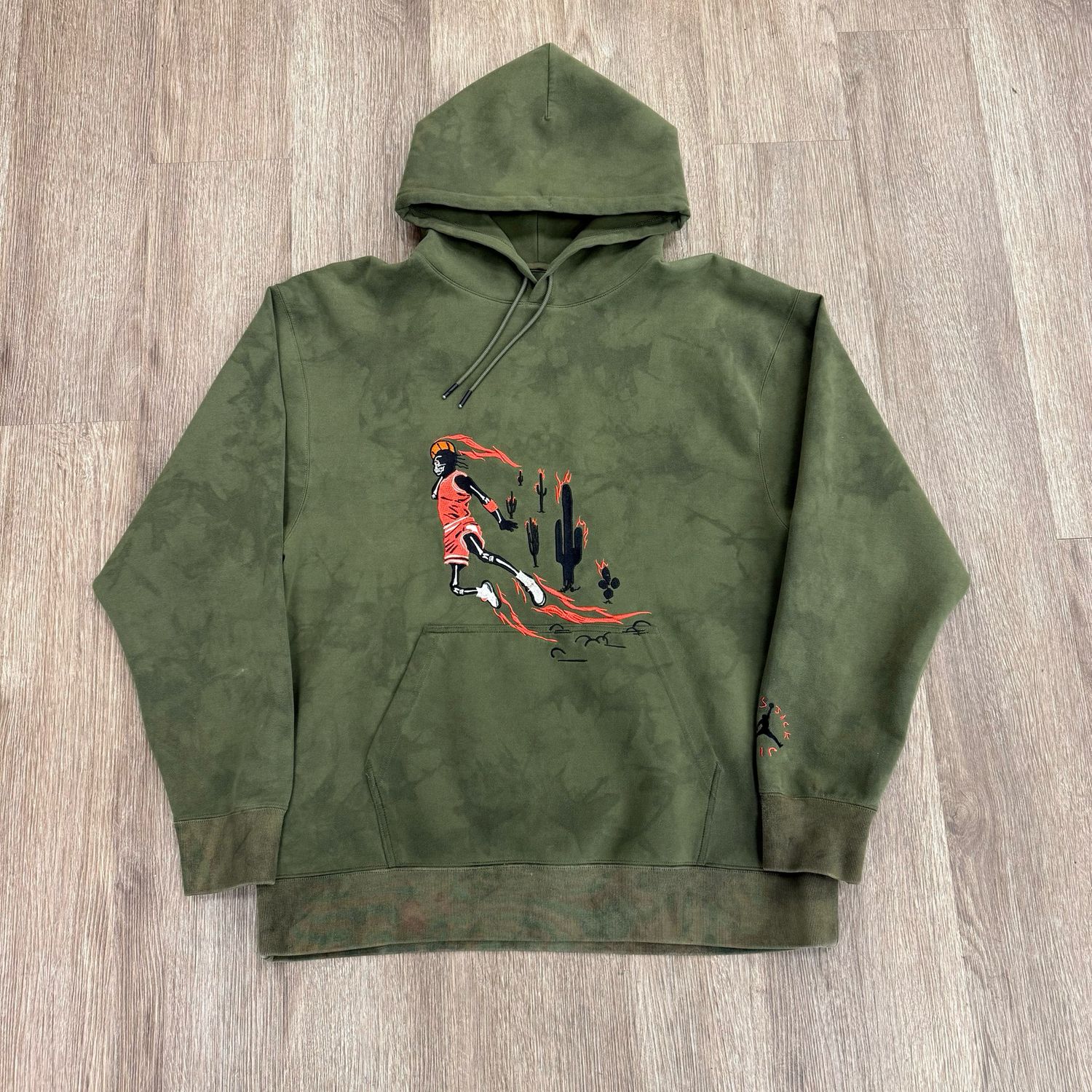 PO TRAVIS SCOTT JORDAN WASHED SUEDE HOODIE OLIVE SIZE L