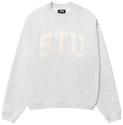 NEW STUSSY STU APPLIQUE CREWNECK ASH HEATHER