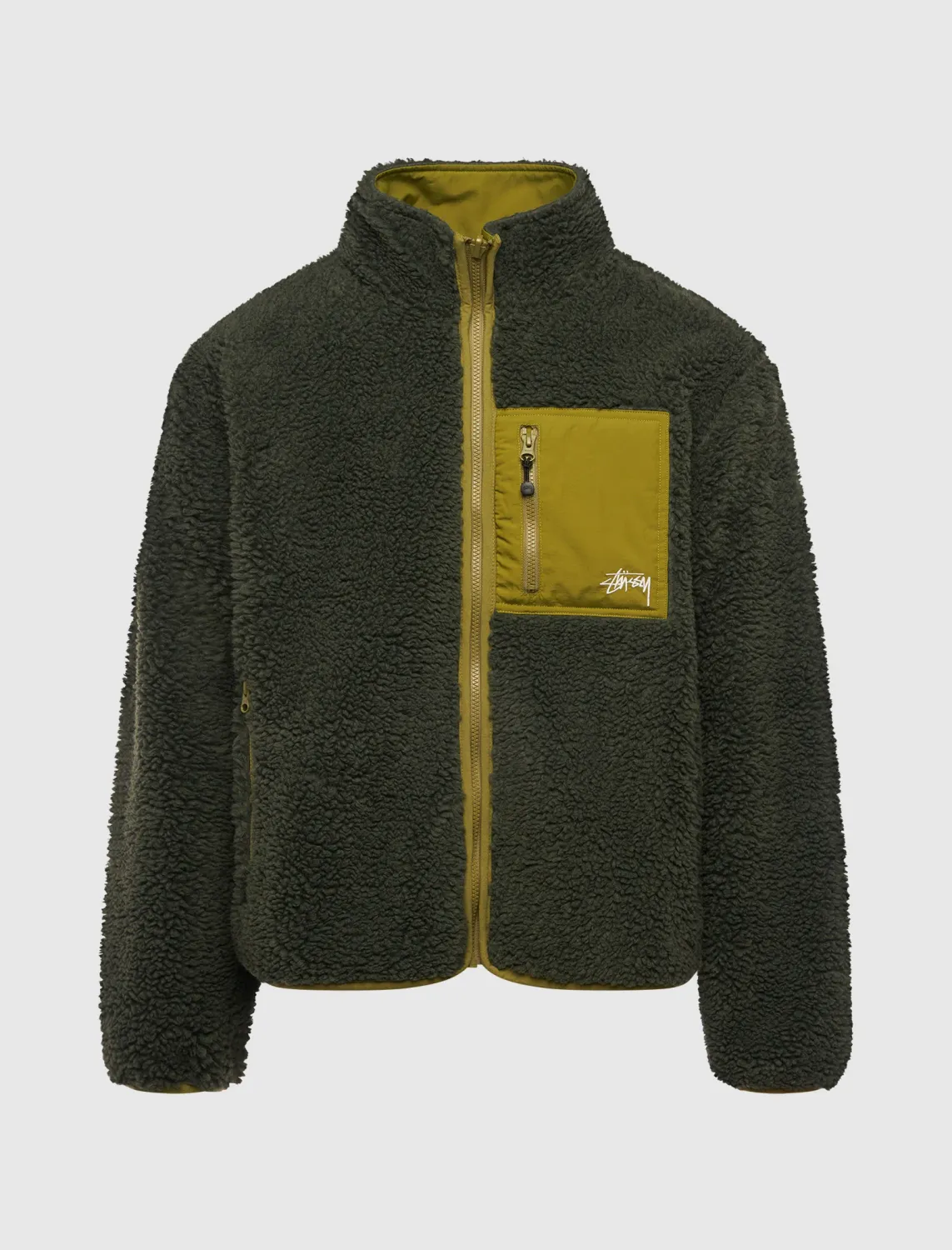 NEW STUSSY SHERPA REVERSIBLE JACKET DARK GREEN