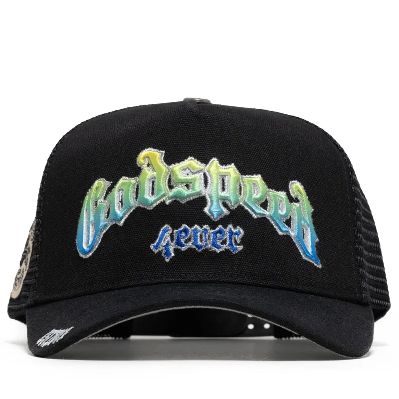 NEW GODSPEED FOREVER TRUCKER GRADIENT SNAPBACK HAT BLACK/BLUE BREEZE