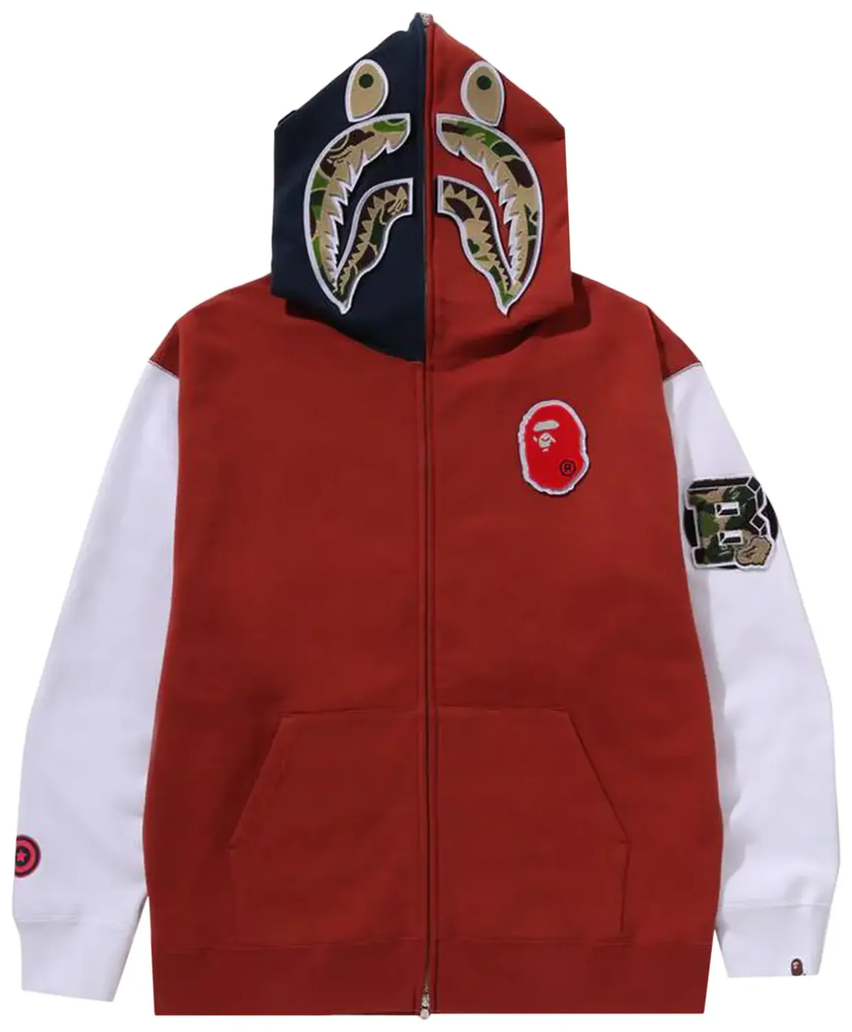 NEW BAPE SHARK FULL ZIP FRANCE BURGUNDY HOODIE