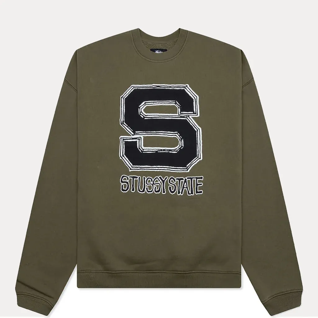NEW STUSSY STATE CREWNECK OLIVE