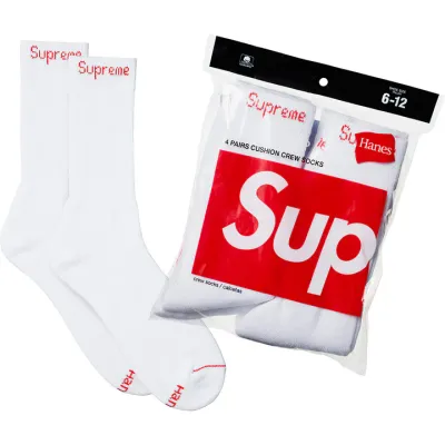 NEW SUPREME HANES CREW SOCKS WHITE (4 PACK)