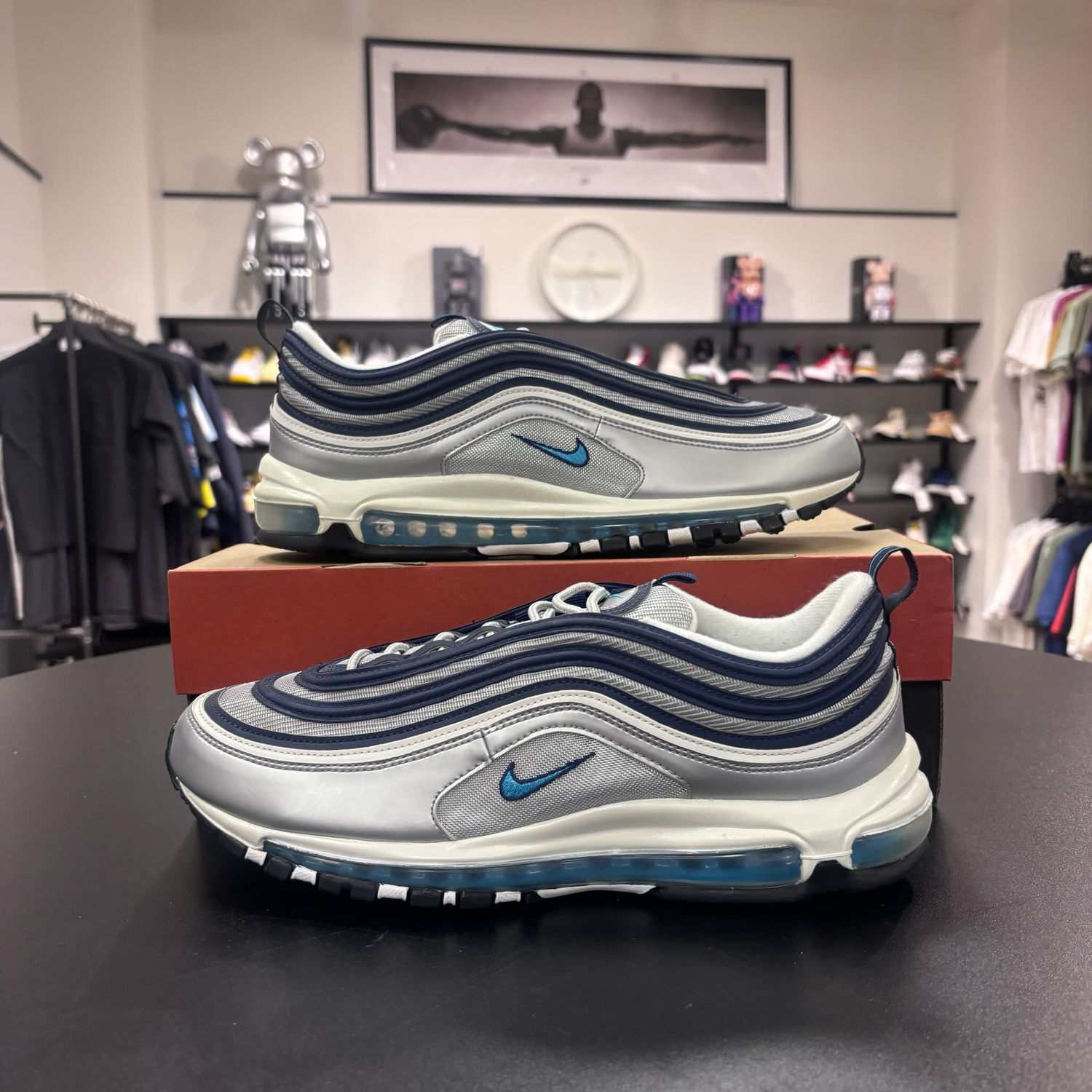 PO NIKE AIR MAX 97 METALLIC SILVER CHLORINE BLUE SIZE 13