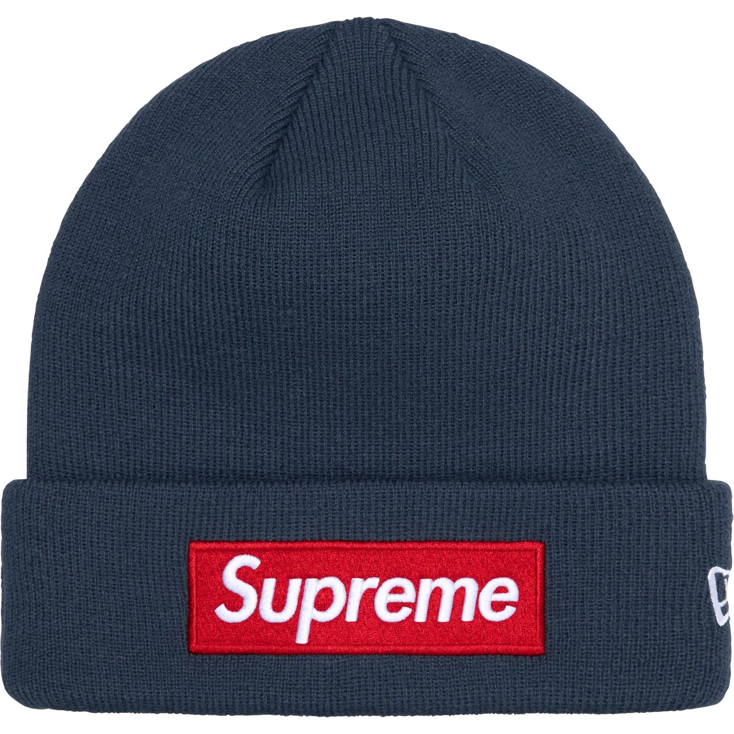 NEW SUPREME NEW ERA BOX LOGO BEANIE (FW24) NAVY / RED