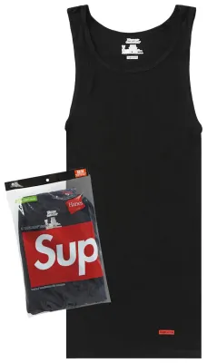 NEW SUPREME HANES TAGLESS TANKS BLACK (3 PACK)