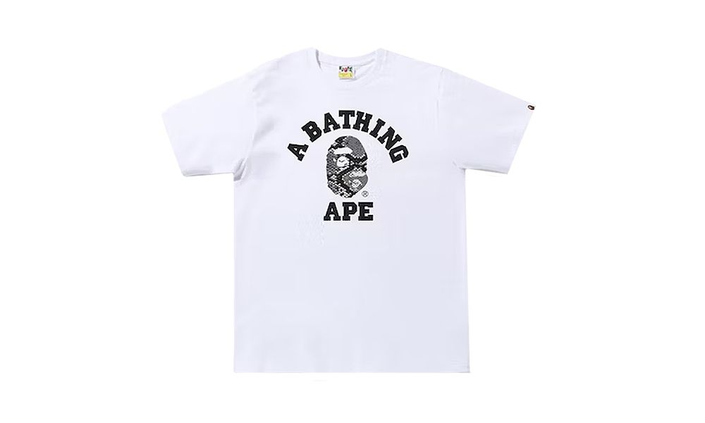 NEW BAPE SNAKE COLLEGE TEE  WHITE/GREY