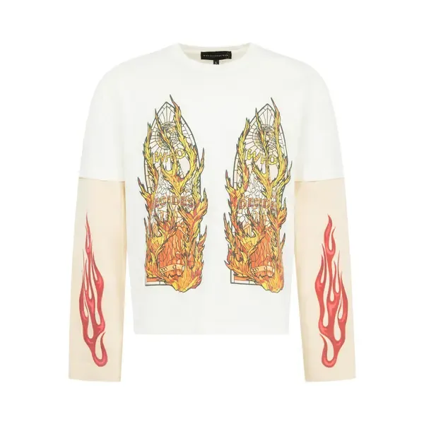 NEW WHO DECIDES WAR FLAME GLASS DOUBLE TEE CLOUD/MULTI