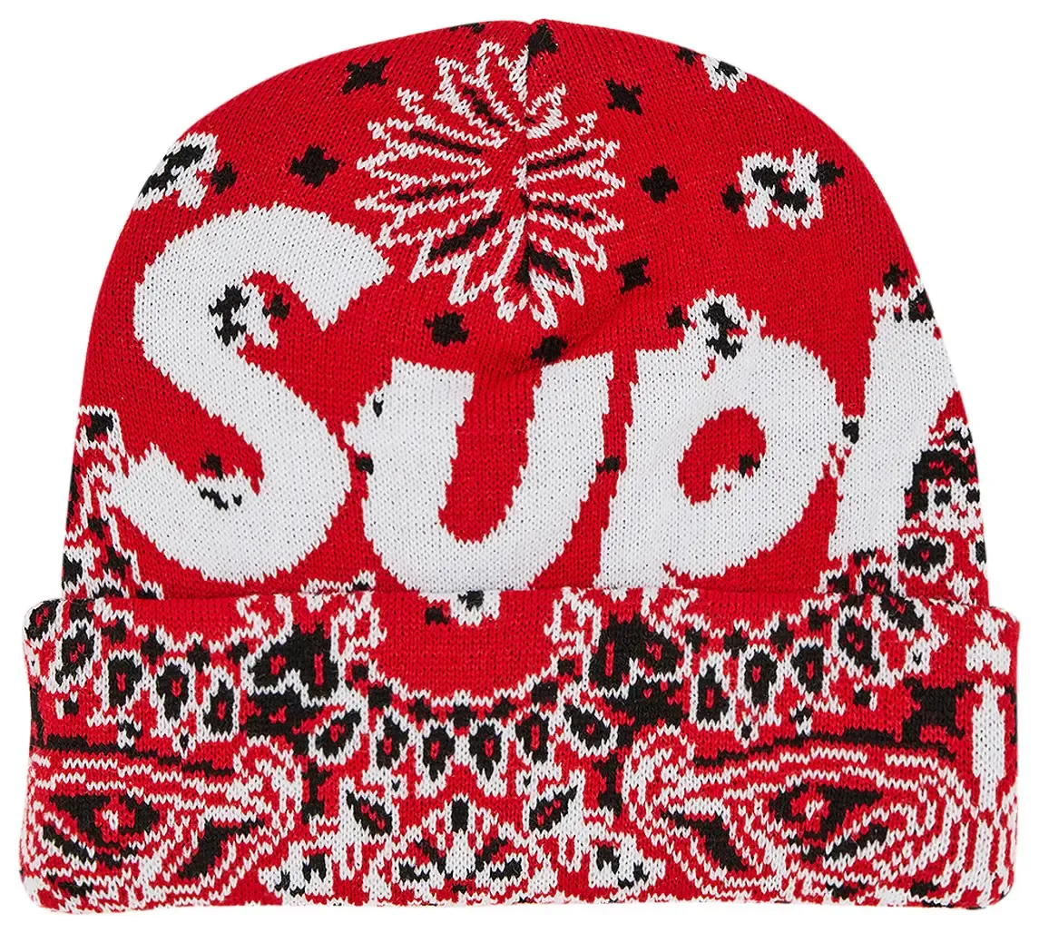 NEW SUPREME BANDANA BIG LOGO BEANIE RED O/S