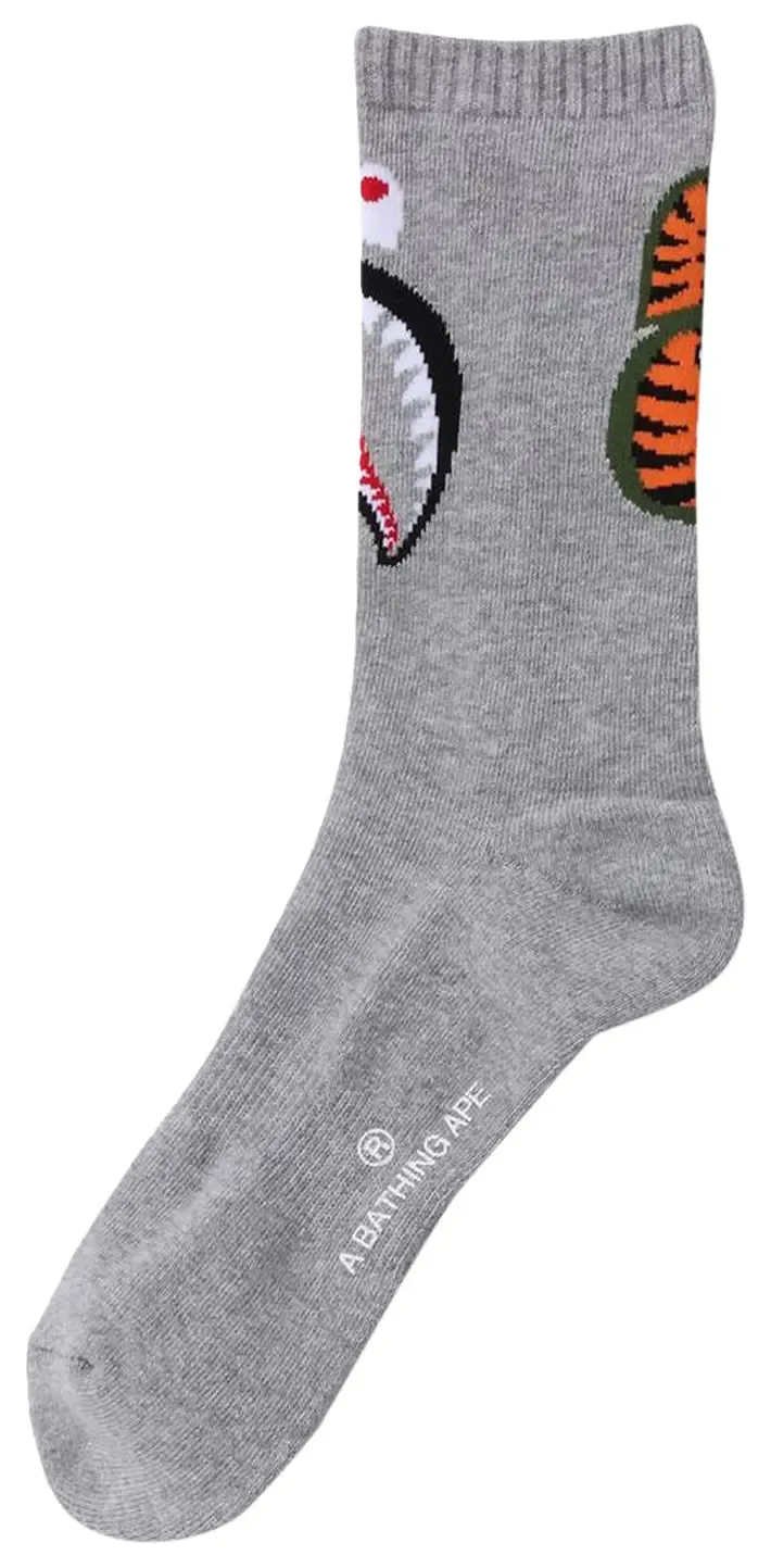 NEW BAPE SHARK SOCKS GREY LARGE