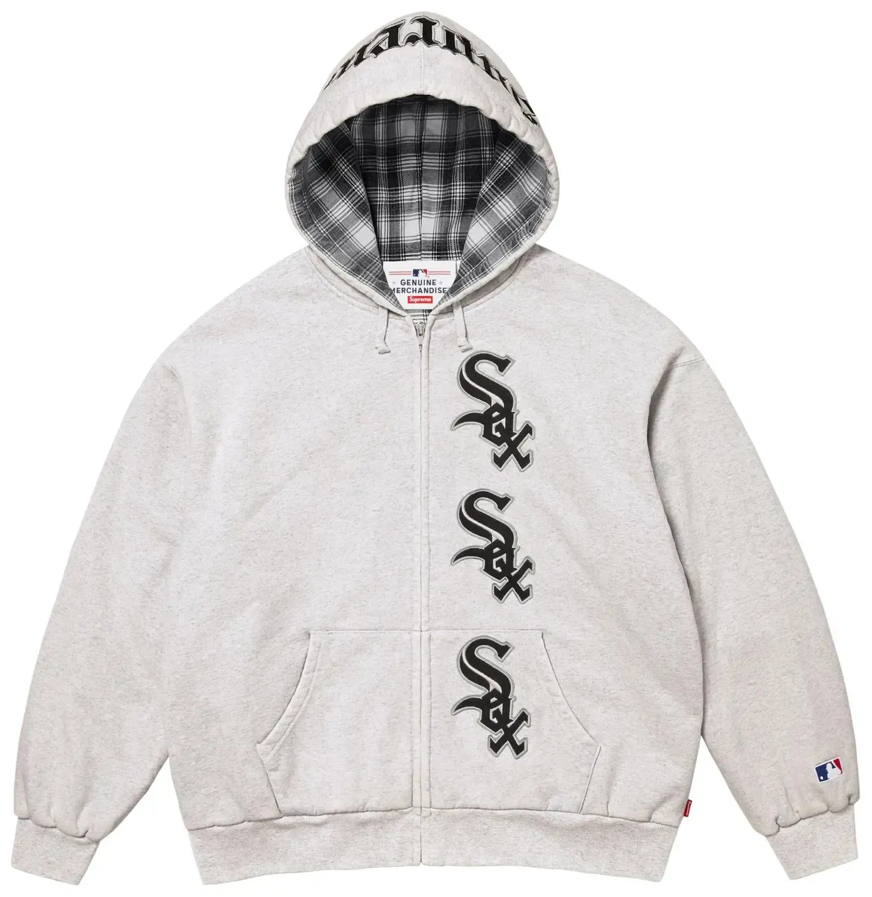 NEW SUPREME CHICAGO WHITE SOX ZIP UP HOODED SWEATSHIRT GREY