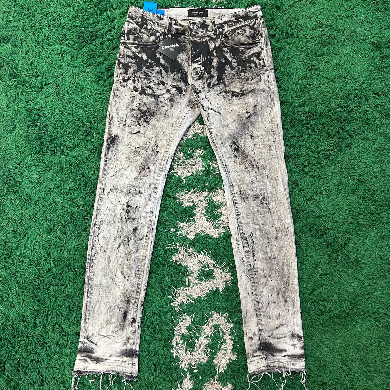 PO PURPLE BRAND BLEACH DIPPED PAINT SKINNY JEANS BLACK SIZE 36