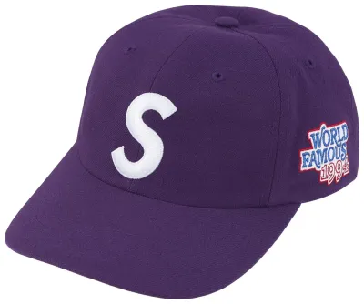 NEW SUPREME WORLD FAMOUS S LOGO 6-PANEL HAT PURPLE