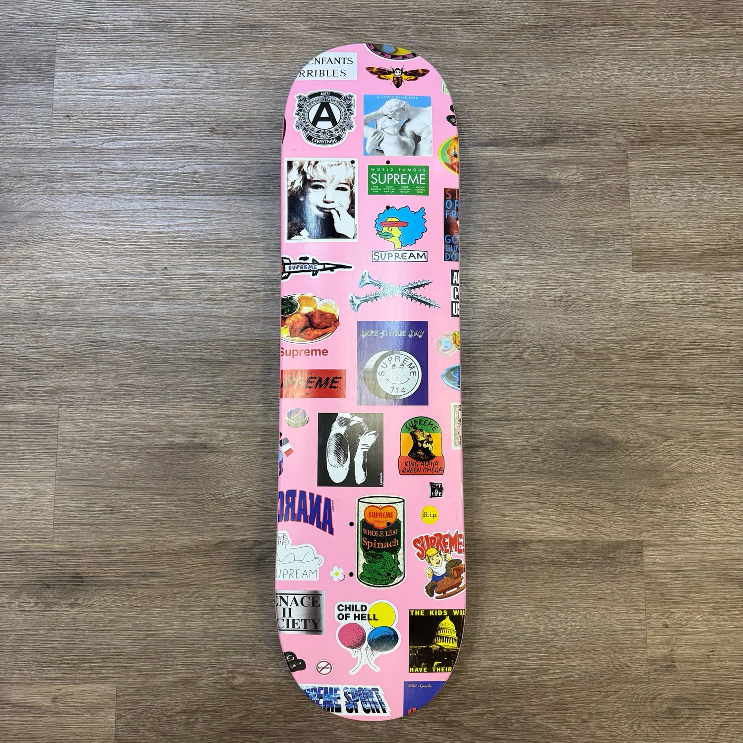 PO SUPREME STICKERS SKATEBOARD DECK PINK