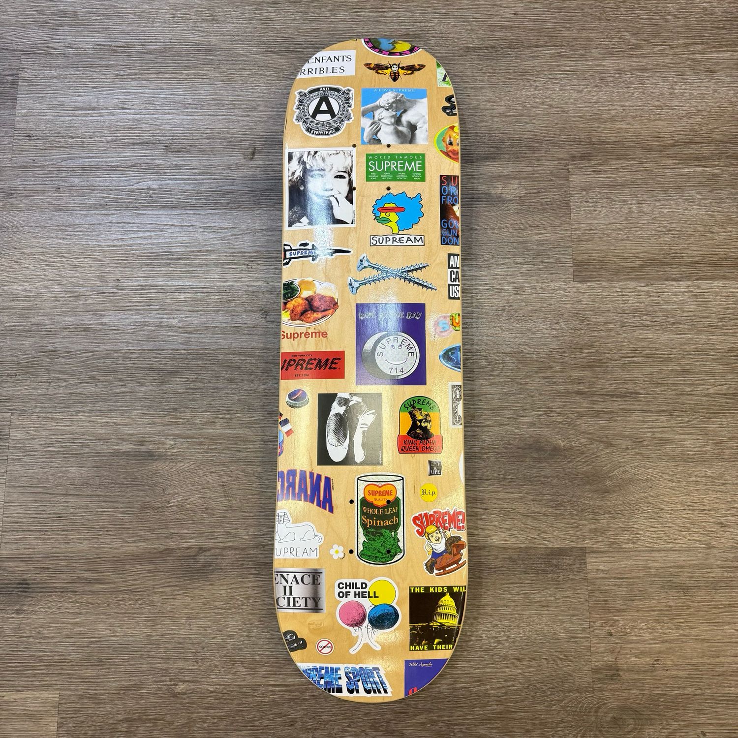 PO SUPREME STICKERS SKATEBOARD DECK TAN