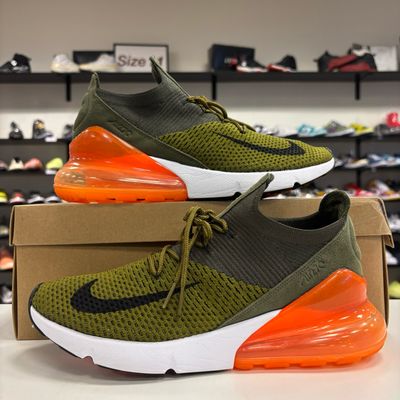 PO NB NIKE AIR MAX 270 FLYKNIT OLIVE FLAK TOTAL ORANGE SIZE 9