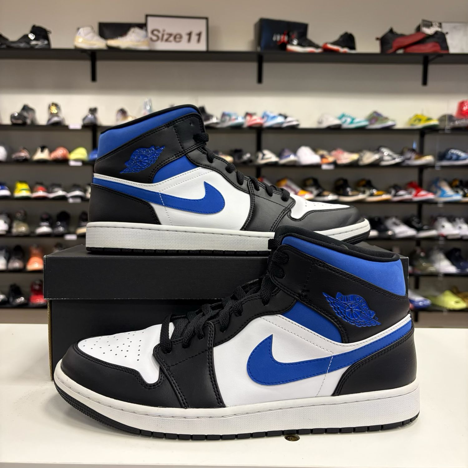 PO AIR JORDAN 1 MID WHITE BLACK RACER BLUE  SIZE 13