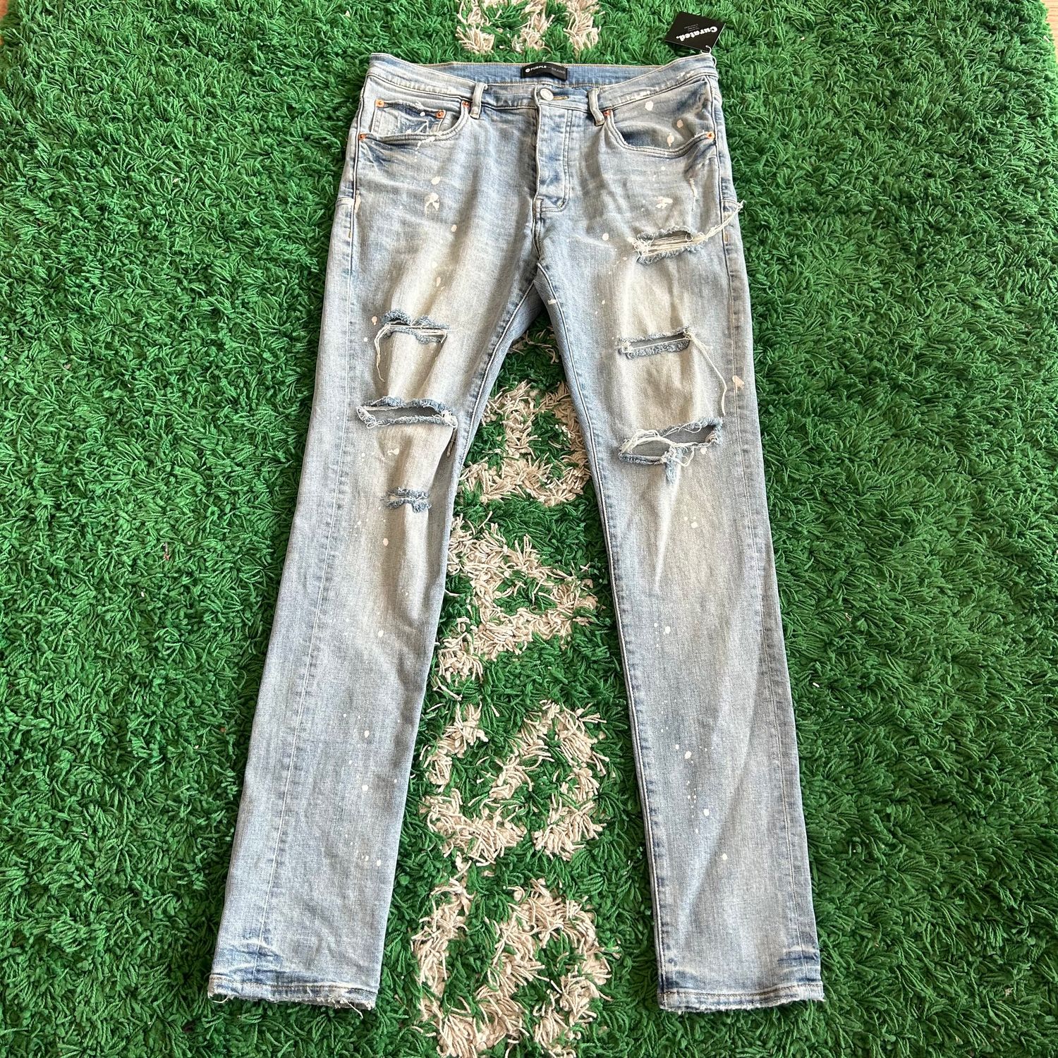 PO PURPLE JEANS LIGHT WASH PAINT SPLATTER SIZE 34