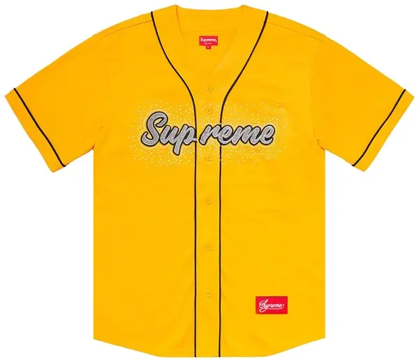 NEW SUPREME RHINESTONE BASEBALL JERSEY YELLOW